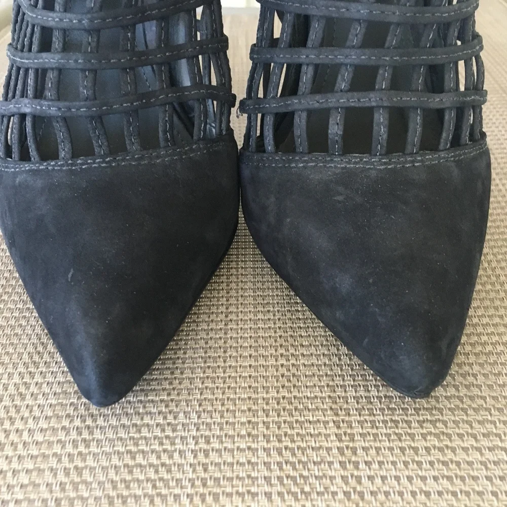SCHUTZ Black Caged Pointed Toe Heels Booties Sz 8 - Picture 8 of 12